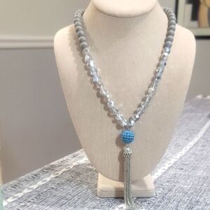 LOFT Blue/gray and Silver Tone Crystal Necklace 32"